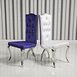 绒布餐椅欧式餐椅酒店餐厅椅子后现代时尚高靠背凳子不锈钢皮餐椅