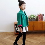 韩国童装2016新款春装女童外套中小儿童平呢大衣短款西装领上衣