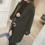 2015秋冬女装中长款羊毛呢西装外套韩版呢子大衣加厚墨绿修身风衣
