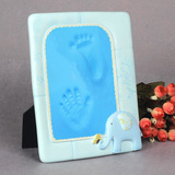 宝宝手脚印纪念品个性产品婴儿手足印手印泥可爱大象树脂相框包邮