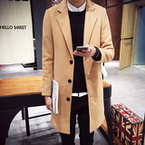 2015秋冬季新款加长款羊毛呢大衣韩版修身男装领披风衣呢子外套男