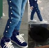2014冬装韩国童装女童牛仔裤韩版儿童珍珠加绒加厚牛仔裤