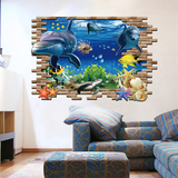 3D海豚墙贴客厅沙发背景墙壁贴画创意装饰卧室立体感海洋贴纸防水