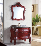 高档古典欧式浴室柜仿古卫浴柜橡木实木红棕色落地洗手台盆柜