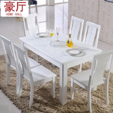 豪厅家具 爆款 大理石实木餐桌白色长方形时尚现代简约宜家桌椅