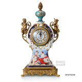 欧式美式乡村法式宫廷复古蓝色天使圣母图陶瓷铜雕装饰桌钟台钟