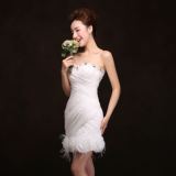 萨斯曼婚纱礼服新款时尚抹胸钻饰白色包臀花朵修身短款羽毛晚装