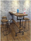 美式复古铁艺吧台桌高脚桌椅组合休闲咖啡桌酒吧椅子吧台凳子实木
