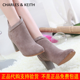 Charles&Keith14代购小CK2新款女鞋压花纹圆头低筒靴CK1-90390100