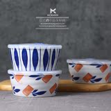 日式和风手绘青花陶瓷圆形保鲜碗 5.5寸带盖方便面碗微波炉碗饭盒