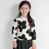 韩国童装2016春款女童气质花朵纯棉儿童圆领T恤韩版长袖卫衣亲子