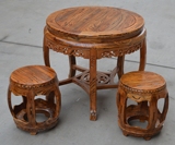 圆桌鼓凳组合小户型吃饭餐桌椅大厅做旧原生态榆木接待品茶桌特价