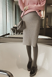 6度欧美2015冬装韩国新款纯色修身显瘦针织半身包臀中裙女 Q12206