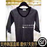 DDM-韩国东大门代购Skinny Be正品低圆领7分袖修身显瘦条纹T恤女