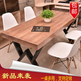 美式高档实木餐桌椅复古铁艺饭桌长桌书桌办公会议桌工作台咖啡桌