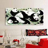 吴冠中熊猫卡通抽象装饰画壁画现代简约无框画油画沙发背景横幅画