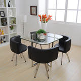 一桌四椅钢化玻璃会客接待洽谈桌椅组合圆形方形咖啡厅售楼处桌椅
