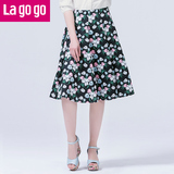 Lagogo2016年春季新款高腰花色百褶半身裙FAP870H915