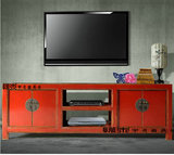 新中式电视柜仿古复古视听柜红色做旧电视柜 边柜
