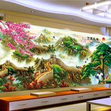 美岸新款3D十字绣客厅迎客松风景山水画精准印花万里长城满绣2米
