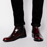 英国正品代购 男鞋男靴真皮切尔西漆皮短筒靴中邦皮鞋尖头皮鞋