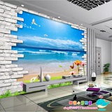 电视背景墙纸现代简约卧室温馨大型壁画3D卧室温馨浪漫地中海风景
