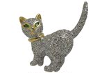二手珠宝 日本工艺 18k白金钻石祖母绿小猫胸针兼吊坠 日本代购
