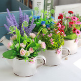 迷你仿真花小水壶盆景 餐桌办公桌假花绿色植物装饰绢花盆栽摆件