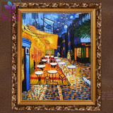 紫之兰 梵高名画露天的咖啡馆 手绘欧式挂画卧室玄关客厅装饰油画