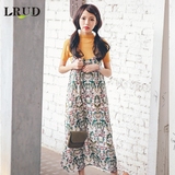 LRUD2016夏装新款女装韩版显瘦小清新碎花露背吊带中长款连衣裙