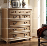 美式乡村实木复古做旧五斗柜法式简约风化白八斗柜储物柜装饰柜