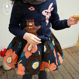2016春装新款韩国童装儿童女童套装卡通毛衣+印花半裙纯棉两件套