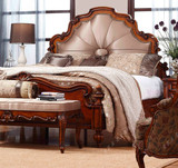 美式实木双人床床头柜组合 欧式真皮床简美1.8米婚床