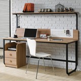 双人长电脑桌台式家用儿童简易书桌子带书架现代简约办公桌组合桌