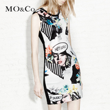 MO&Co.2015修身夏裙连衣裙漫画涂鸦印花裙子无袖MA152SKT119moco