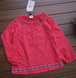 外贸女童纯棉布衬衫法国原单精致 甜美薄软长袖衬衫 胭脂红