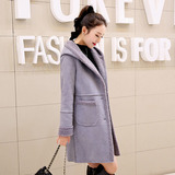 2015冬季韩版中长款大衣连帽羊羔毛外套女装加厚棉衣皮毛一体棉服