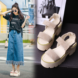 韩版stylenanda鞋粗跟厚底凉鞋女英伦风学生真皮松糕中跟简约夏季