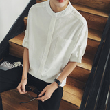 小清新青少年短袖衬衫男士韩版休闲七分袖中袖寸衫衬衣潮夏季新款