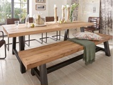 特价美式乡村餐桌椅组合实木长凳条形复古餐台长椅铁艺餐桌椅定制