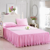 靓妆韩式公主蕾丝花边床裙单件粉色床单床罩全棉床笠1.5/1.8米床