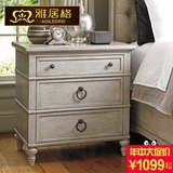 雅居格 美式乡村床头柜白色置物柜美式实木卧室收纳柜做旧M0235