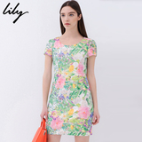 Lily2016夏新款女装商务休闲OL短袖修身连衣裙115270J7023
