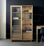 北欧风格日式家具推拉双门书柜置物柜展示柜白橡木全实木书架书柜