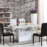 钢化玻璃伸缩圆餐桌椅组合带电磁炉餐台白色烤漆小户型带储物柜