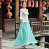 2016夏季新款民族风女装中国风汉服雪纺手绘大摆半身长裙文艺复古