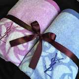 Y.S.L圣罗兰外贸原单纯棉毛巾被夏被 色织玫瑰花带刺绣 两色可选