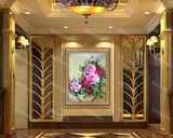 油画牡丹花卉过道竖版挂壁画工装饰花开富贵欧美式手绘餐客厅玄关