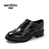 Westlink/西遇2016春季新款 英伦布洛克雕花圆头系带中跟深口女鞋