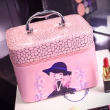 韩版可爱化妆包小方包韩国专业大容量女化妆箱水桶包防水带镜包邮